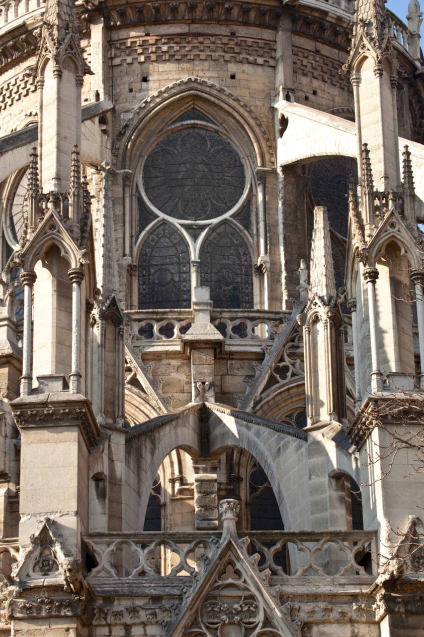 This is a picture of the rose windows. This picture was taken outside Notre-Dame Cathedral.
