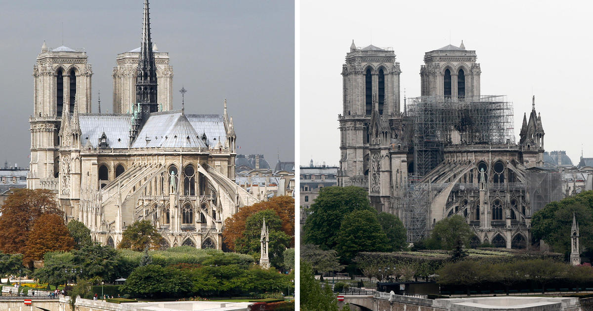 This picture shows Notre-Dame Cathedral before and after the fire.